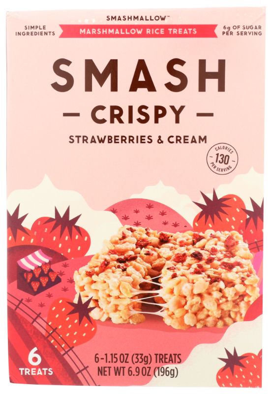 Photo 1 of (6 Pack) Smashmallow Marshmallow Rice Treats Smashcrispy Strawberries and Cream, 1.15 Oz