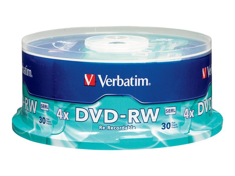 Photo 1 of VERBATIM DVD-RW BRANDED 30pk 4.7GB/4X SPIND-SLVR