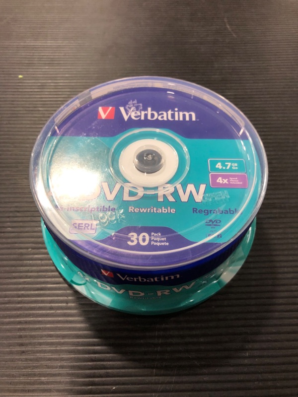 Photo 2 of VERBATIM DVD-RW BRANDED 30pk 4.7GB/4X SPIND-SLVR