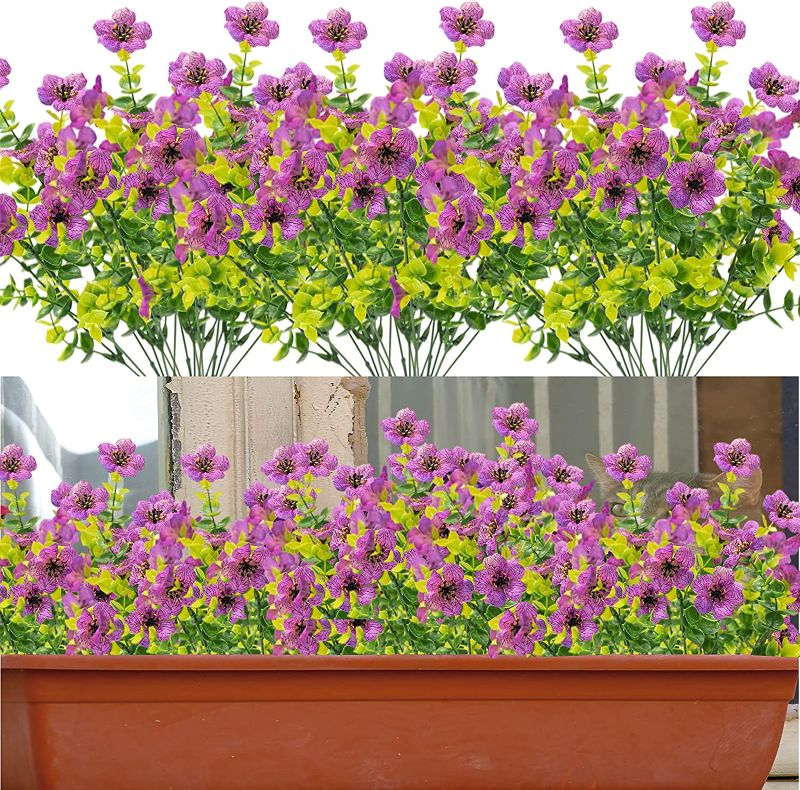 Photo 1 of 8 Bouquets Artificial Flowers Outdoor UV Resistant Fake Flowers No Fade Faux Plastic Plants 