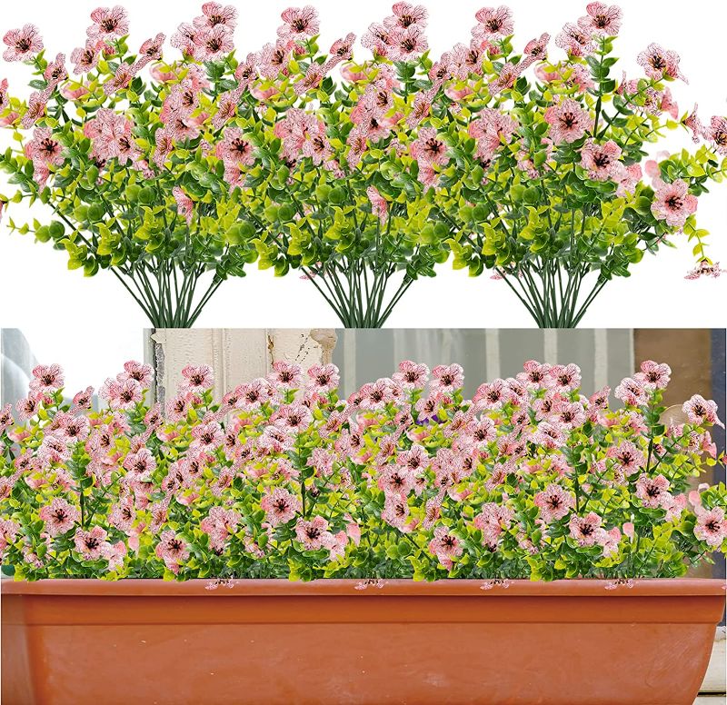 Photo 1 of 8 Bouquets Artificial Flowers Outdoor UV Resistant Fake Flowers No Fade Faux Plastic Plants [Pink]