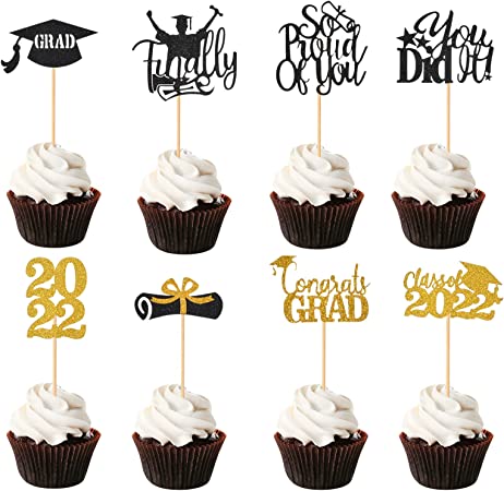 Photo 1 of 2022 Graduation Cupcake Toppers, 80PCS