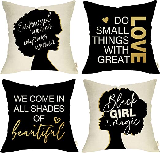 Photo 1 of Black Girl Magic Decorative Throw Pillow Cover Set of 4- 18"x18"