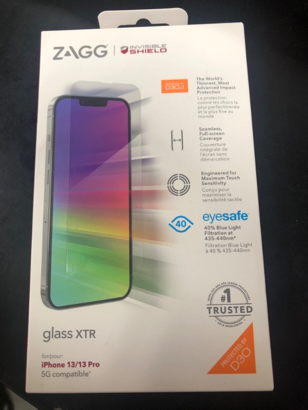 Photo 2 of ZAGG InvisibleShield Glass XTR with D3O Screen Protector - Gaming Glass - Case Friendly Screen Protector - Impact & Scratch Protection - Made for Apple iPhone 13 mini, Easy to Install