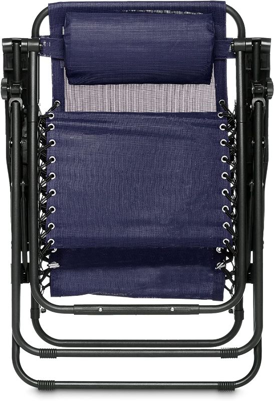 Photo 1 of Amazon Basics Outdoor Textilene Adjustable Zero Gravity Folding Reclining Lounge Chair with Pillow, Navy Blue
