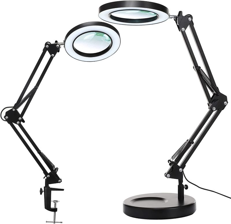Photo 1 of Magnifying Glass with Light and Stand, KIRKAS 2-in-1 Stepless Dimmable LED Magnifying desk Lamp with Clamp