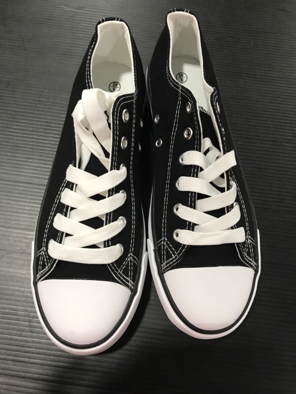 Photo 4 of [Size 9] ZGR Women’s Canvas Low Top Sneaker Lace-up Classic Casual Shoes Black and White