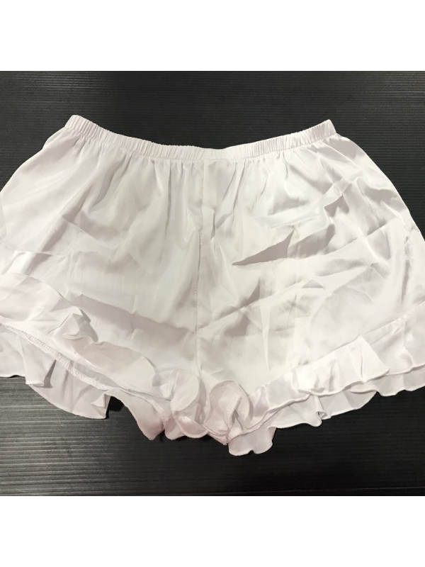 Photo 4 of [Size M] CHYRII Women's Sexy Silk Satin Ruffled Pajamas Sets Cami Shorts Sets Sleepwear [White]