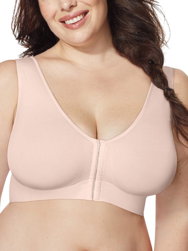 Photo 1 of [Size 1X] Just My Size Pure Comfort Front-Close Wirefree Bra in Sandshell