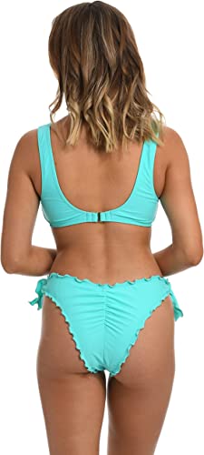 Photo 2 of [Size M] TOP ONLY- Hobie Women's Ruffle Bralette Bikini Swimsuit Top [Fresh Mint]