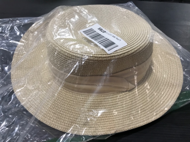 Photo 3 of Lanzom Women Wide Brim Straw Panama Roll up Hat Belt Buckle Fedora Beach Sun Hat UPF50+ [56-58cm]