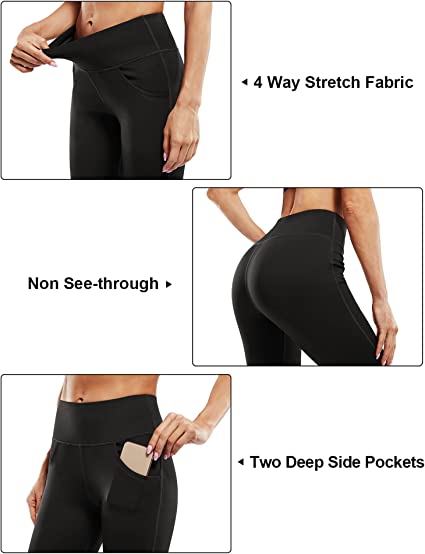 Photo 2 of [Size XL] Promover Women Bootcut Yoga Pants with Pockets High Waist Flare Casual Workout Leggings [Black]