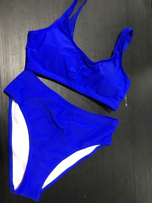 Photo 4 of [Size L] Tempt Me Women Two Piece Scoop Neck Bikini Crop Top High Cut Swimsuit [Royal Blue]