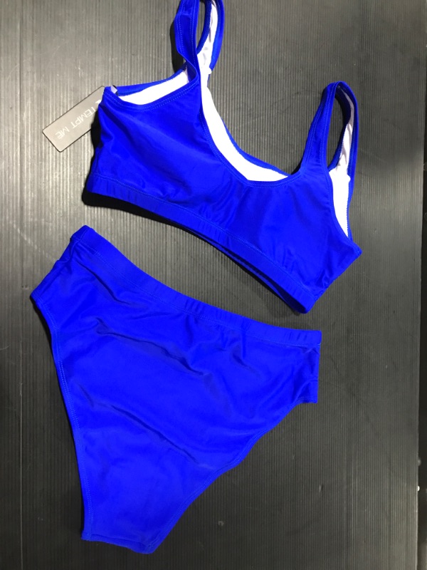 Photo 3 of [Size L] Tempt Me Women Two Piece Scoop Neck Bikini Crop Top High Cut Swimsuit [Royal Blue]