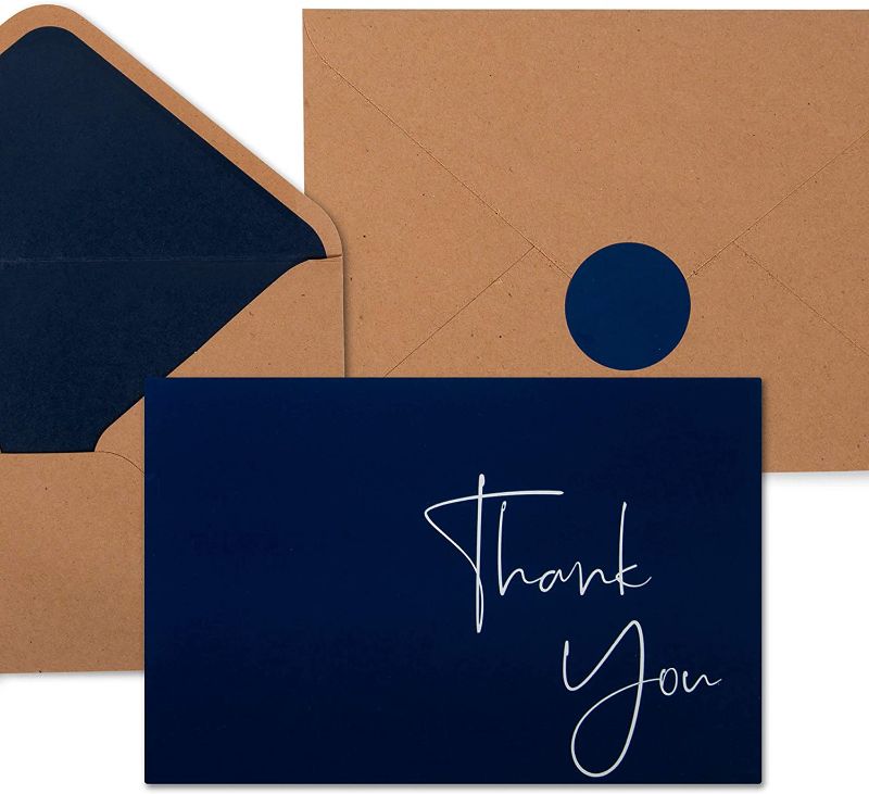 Photo 1 of 
100 Navy Blue Thank You Cards with Envelopes & Stickers 