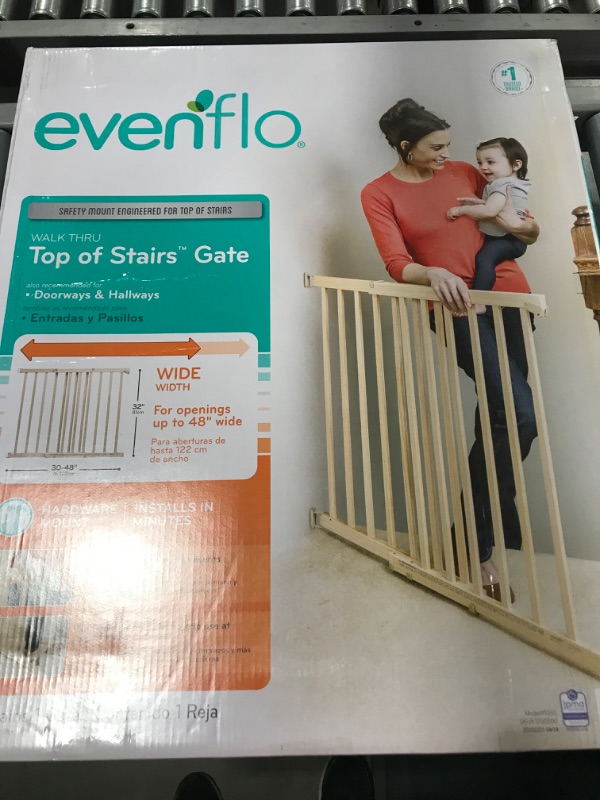 Photo 6 of Evenflo Walk-Thru Top Of Stairs Baby Gate, 30" - 48", Natural Wood