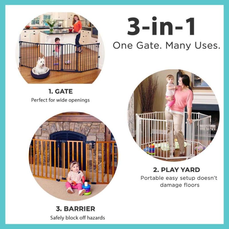 Photo 2 of Toddleroo by North States 3 in 1 Metal Superyard: 144" long extra wide baby gate 6 panels, 10 sq.ft. enclosure (30" tall, Taupe)