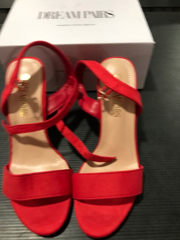 Photo 4 of [Size 7.5] DREAM PAIRS Women's Red Suede Open Toe Ankle Strap Buckle High Chunky Heel Sandals Size 7.5 US Gisela-1