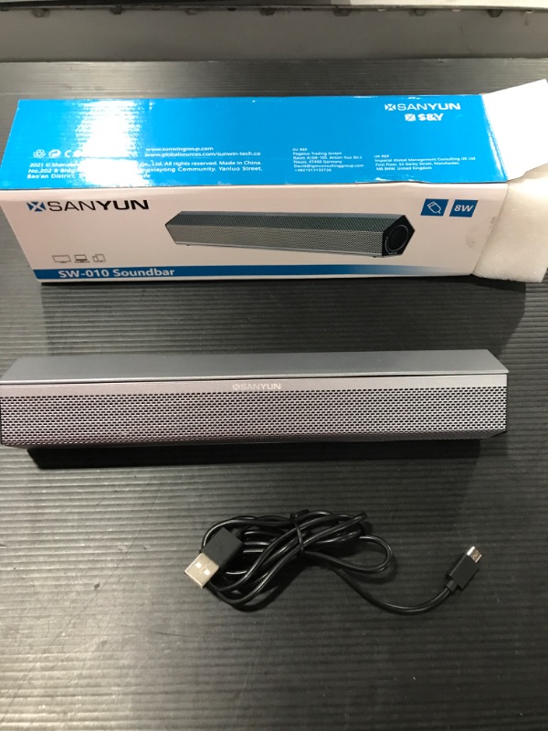 Photo 3 of Sanyun SW010 Computer Speakers, Bluetooth 5.0, USB Connection for Power and Audio Mini Sound Bar, Built-in 16-bit DAC for PC/Laptop/Tablet/Desktop/Smartphone, Silver