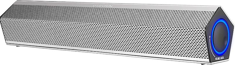 Photo 1 of Sanyun SW010 Computer Speakers, Bluetooth 5.0, USB Connection for Power and Audio Mini Sound Bar, Built-in 16-bit DAC for PC/Laptop/Tablet/Desktop/Smartphone, Silver