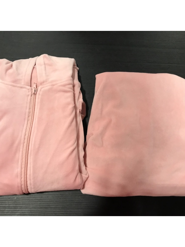 Photo 3 of [Size M] Hotouch Velour Tracksuit Womens 2 Piece Sweatshirt & Sweatpants Set Full  [Pink]