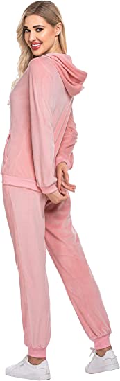 Photo 2 of [Size M] Hotouch Velour Tracksuit Womens 2 Piece Sweatshirt & Sweatpants Set Full  [Pink]