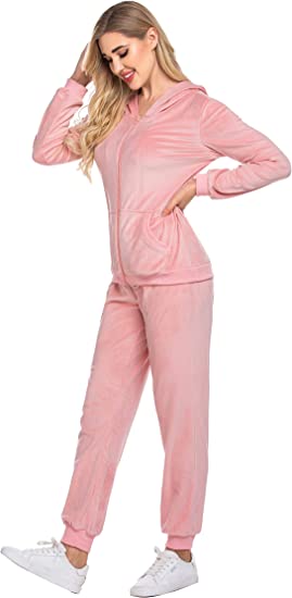 Photo 1 of [Size M] Hotouch Velour Tracksuit Womens 2 Piece Sweatshirt & Sweatpants Set Full  [Pink]