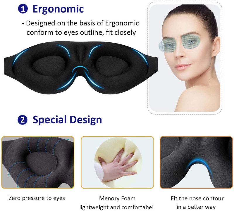 Photo 2 of YIVIEW Sleep Mask for Women Men, 100% Blockout Light Eye Mask for Sleeping 3D Contoured Blindfold [Black] 