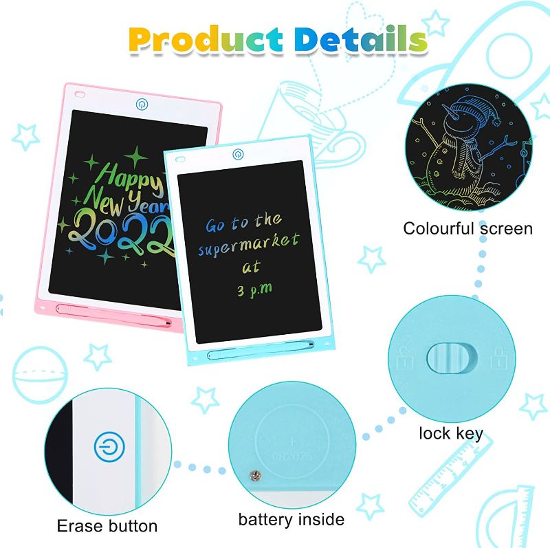 Photo 2 of Doodle Board Set – Pack of 2 Blue & Pink 10 Inches LCD Writing Tablet for Kids Colorful Doodle Pad