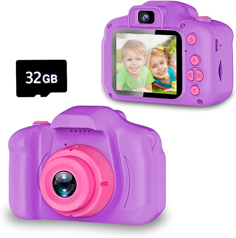 Photo 1 of Seckton Upgrade Kids Selfie Camera, Christmas Birthday Gifts for Girls Age 3-9, HD Digital Video Cameras for Toddler, Portable Toy for 3 4 5 6 7 8 Year Old Girl with 32GB SD Card-Purple
