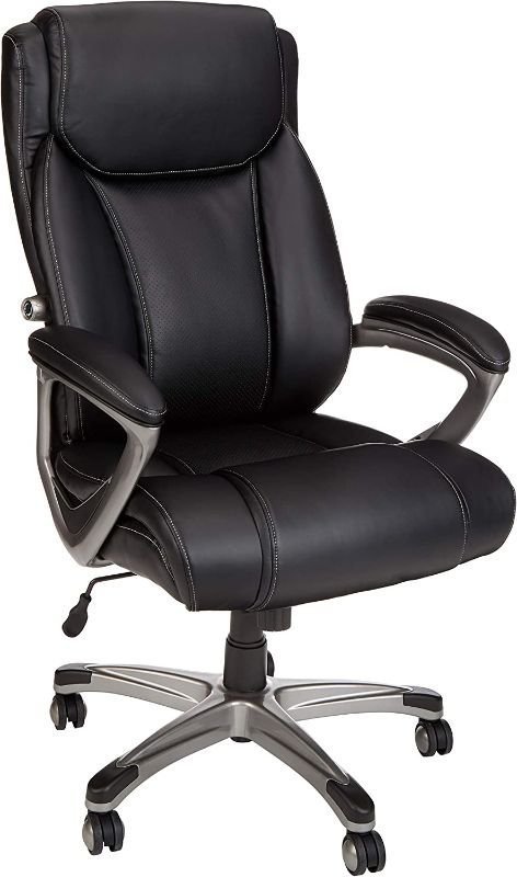 Photo 1 of Amazon Basics Big & Tall Executive Computer Desk Chair with Lumbar Support, Adjustable Height and Tilt, 350Lb Capacity - Black with Pewter Finish
