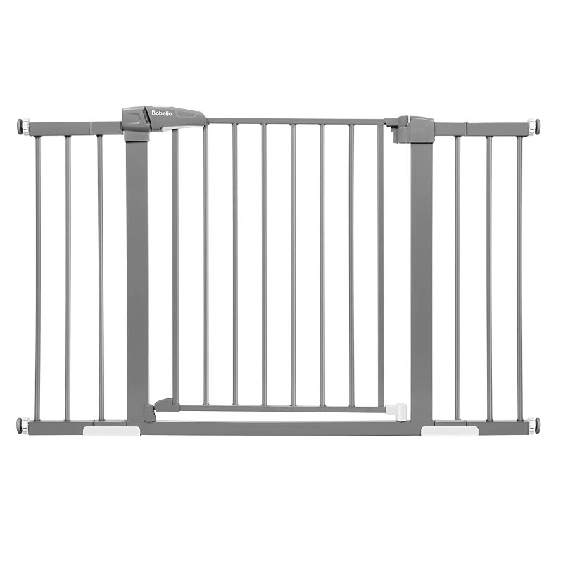 Photo 1 of BABELIO Metal Baby Gate, 29-48 Inch Extra Wide Pet Gate, Auto Close Pressure Mounted Child Gate for Stairs & Doorways, NO Need Tools & Drilling, with Wall Cups, 28 Tall, Gray
