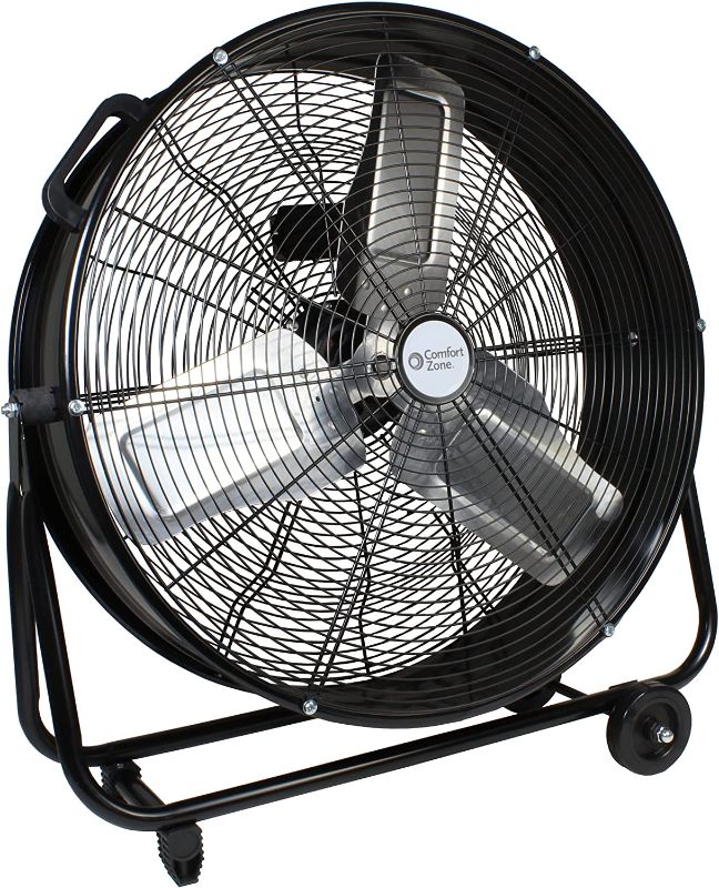 Photo 1 of Comfort Zone CZMC24 2-Speed High-Velocity 24-inch Industrial Drum Fan with Aluminum Blades, 180-Degree Adjustable Tilt and Built-In Rubber Wheels
