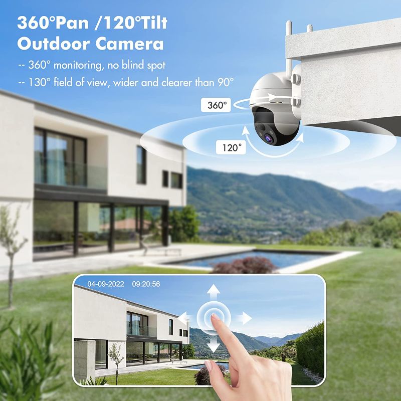 Photo 2 of 2K Security Camera Outdoor Wireless WiFi with 360° PTZ, ZUMIMALL Battery Powered Wireless Cameras for Home Surveillance