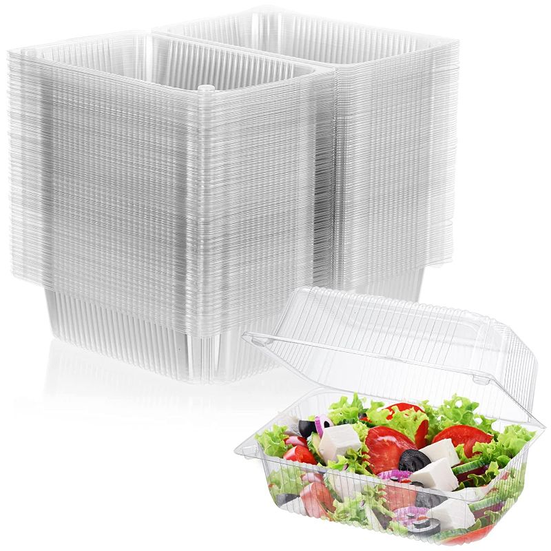 Photo 1 of 100 Pieces Plastic Hinged Food Container, Clear