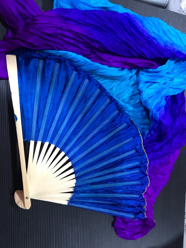 Photo 2 of [2 Pack] Danzcue Semi-transparent Silk Dancing Fan [Blue&Purple]