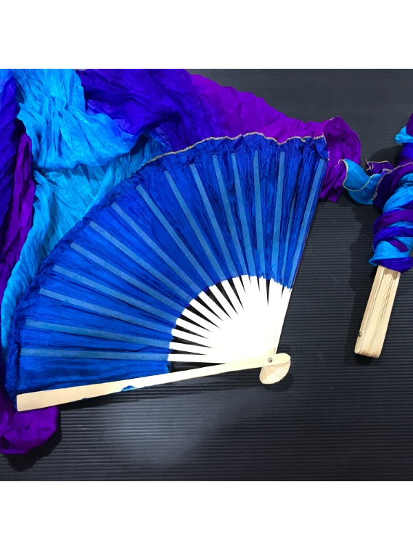 Photo 1 of [2 Pack] Danzcue Semi-transparent Silk Dancing Fan [Blue&Purple]