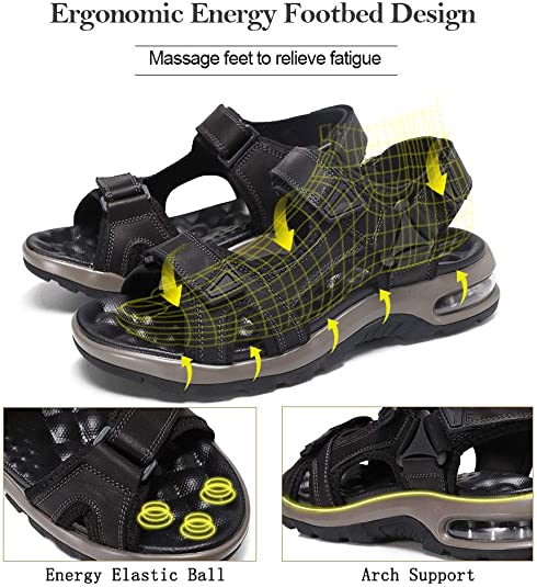 Photo 2 of [Size 13/47] Visionreast Mens Leather Sandals Open Toe Outdoor Hiking Sport Sandals Waterproof Summer Beach Shoes with Arch Support