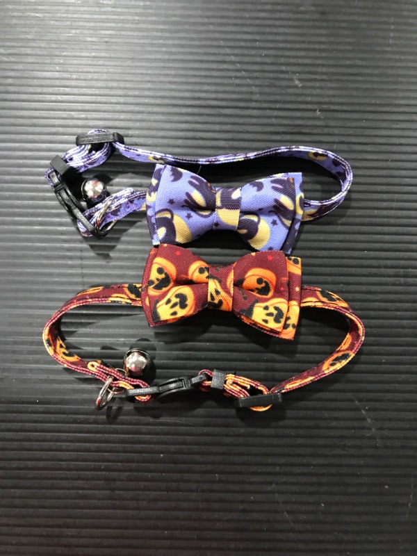 Photo 2 of [2 Pack] Petunny Halloween Cat Bowtie- Adjustable Breakaway with Bowtie Bell- Halloween Pumpkin & Bats