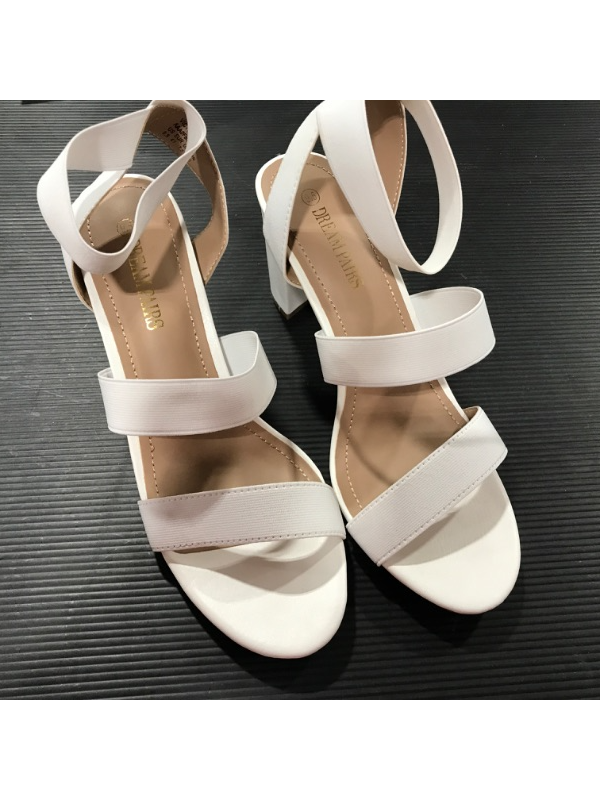 Photo 4 of [Size 9.5] DREAM PAIRS Women's Open Toe High Chunky Elastic Strap Dress Heel Sandals [White]