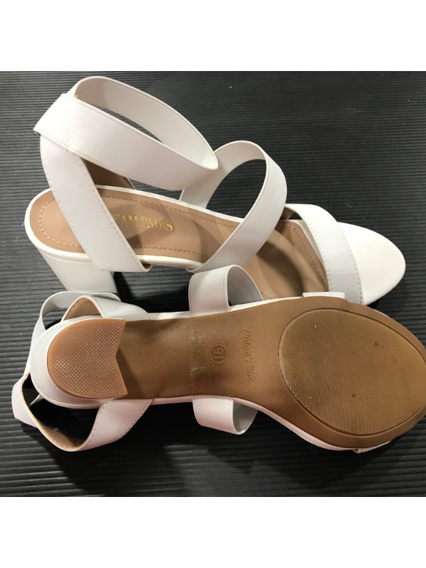 Photo 5 of [Size 9.5] DREAM PAIRS Women's Open Toe High Chunky Elastic Strap Dress Heel Sandals [White]