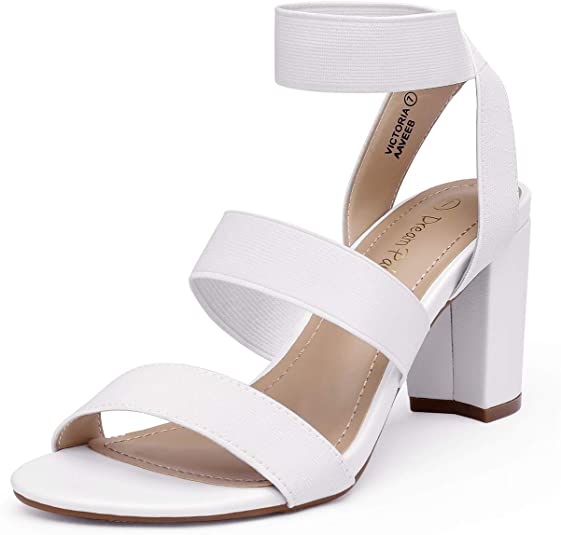 Photo 2 of [Size 9.5] DREAM PAIRS Women's Open Toe High Chunky Elastic Strap Dress Heel Sandals [White]