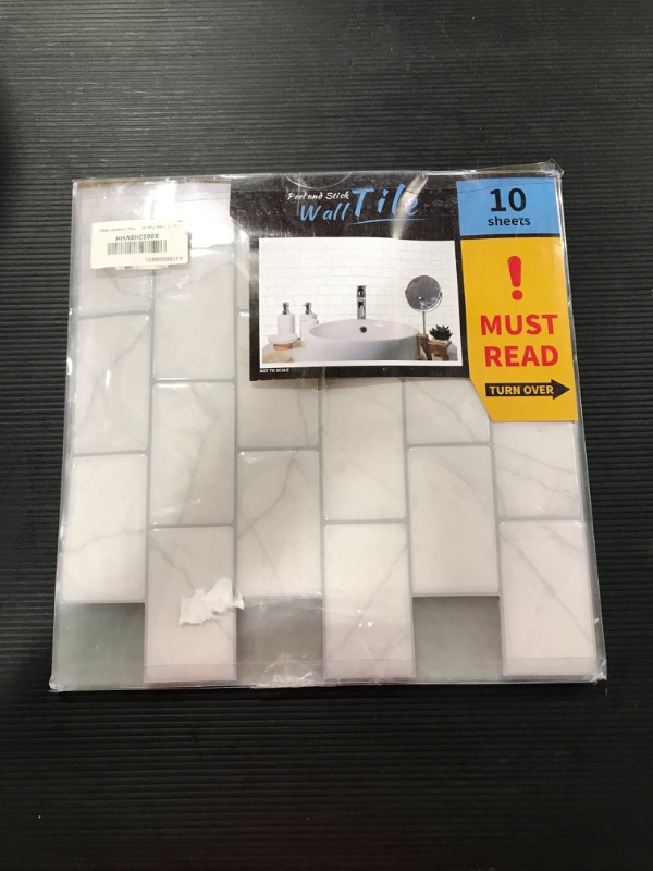Photo 3 of Art3d 10-Sheet Peel and Stick Backsplash, 12 in. x 12 in. Subway Tiles in Marble Design