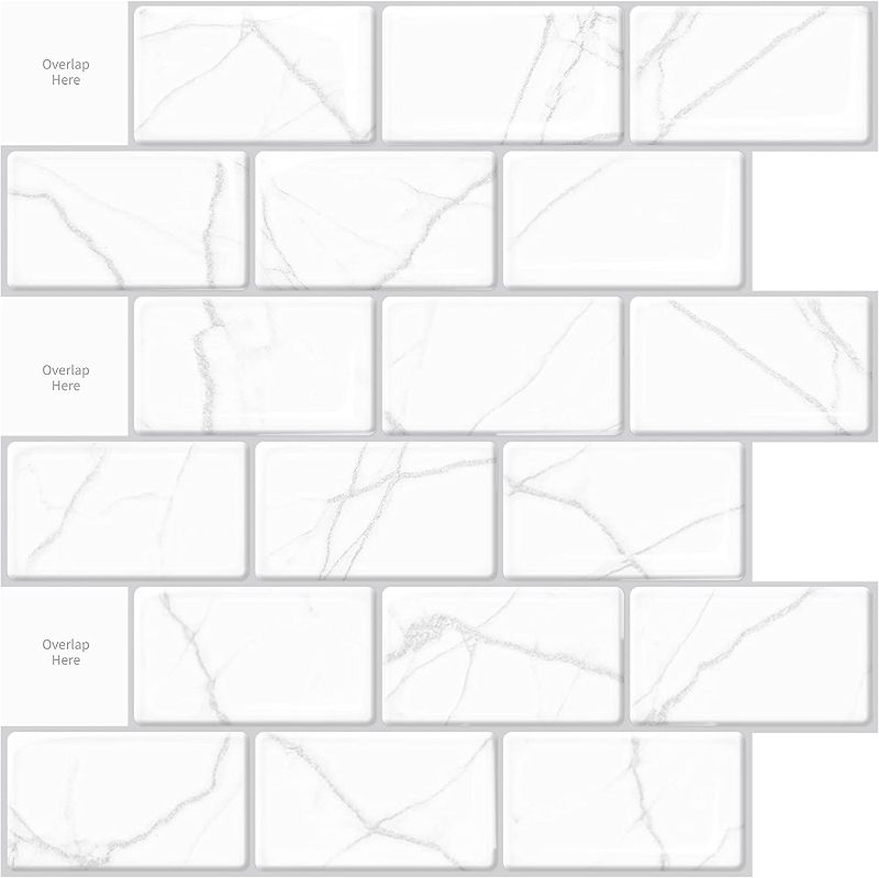 Photo 1 of Art3d 10-Sheet Peel and Stick Backsplash, 12 in. x 12 in. Subway Tiles in Marble Design
