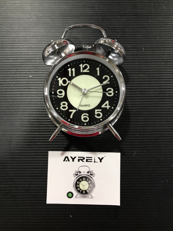 Photo 3 of AYRELY Retro 4 inches Twin Bell Super Loud Battery Operated Vintage Alarm Clock (Silver)