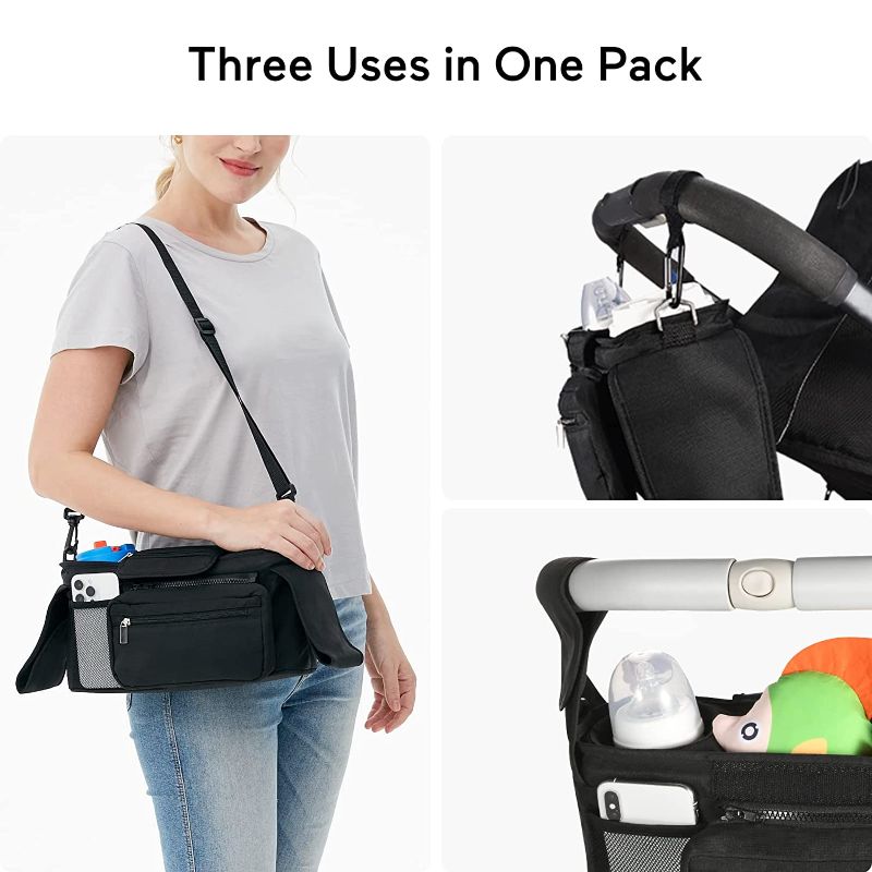 Photo 2 of  Universal Baby Stroller Organizer, 2 Insulated Cup Holder, Detachable Zippered Pocket, Adjustable Shoulder Strap, Large capacity for baby essentials
