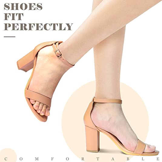 Photo 2 of [Size 9] Ankis Nude Heels for Women Open Toe Ankle Strap Chunky Heel Pump