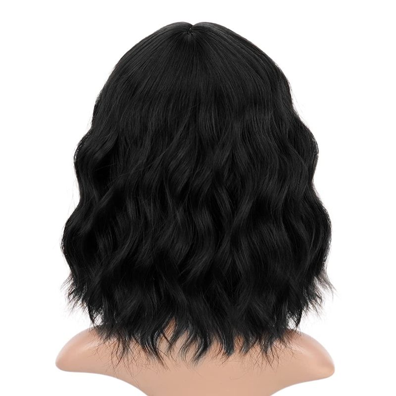 Photo 2 of ENTRANCED STYLES Wig with Bangs Short Wavy Bob [Black]