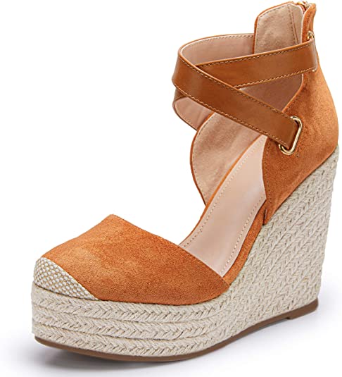 Photo 1 of [Size 8.5] PiePieBuy Womens Wedge Espadrille Ankle Strap Closed Cap Toe Platform Heeled Sandals