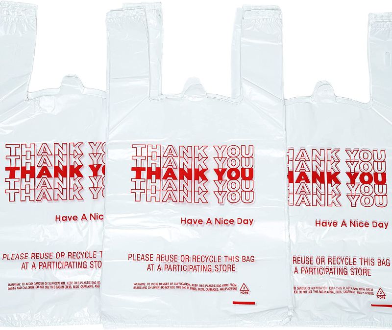 Photo 1 of 400 Pack Thank You Plastic Bags Bulk - Premium Quality 15 Mic (0.6 Mil) Thick Grocery Bags